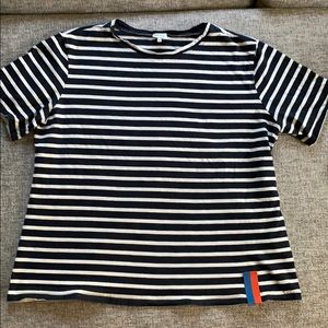 Kule short sleeve navy and cream striped tee.